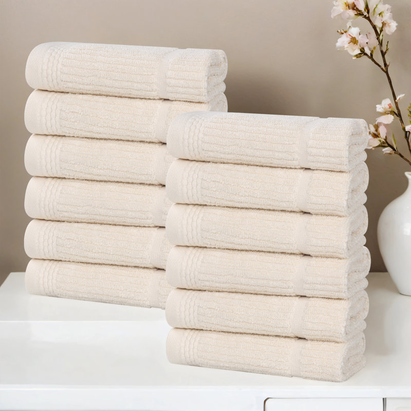 Serviettes de table en mélange de coton Milo Smart Twist Viscose, Ivoire ivoire, Gant de toilette - paquet de 12,