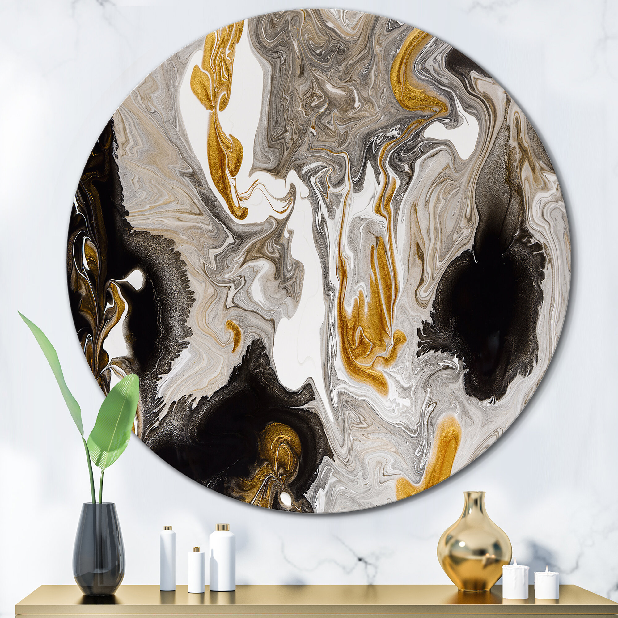 Bless international Gold And Black Marble Waves I On Metal Print | Wayfair