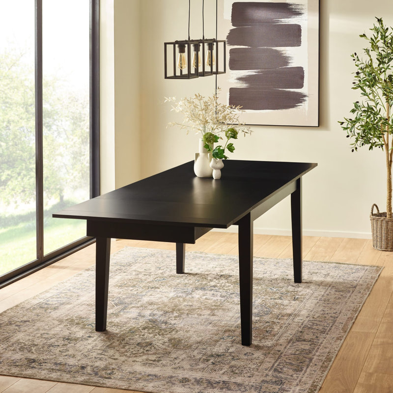 Extendable Solid Wood Base Dining Table, Black, Black