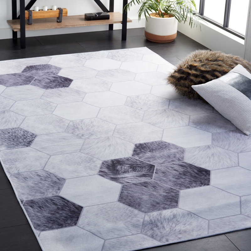 Tapis en polyester tissé à la machine à motif géométrique ivoire / gris Bréhea, Rectangle 4 pi x 6 pi