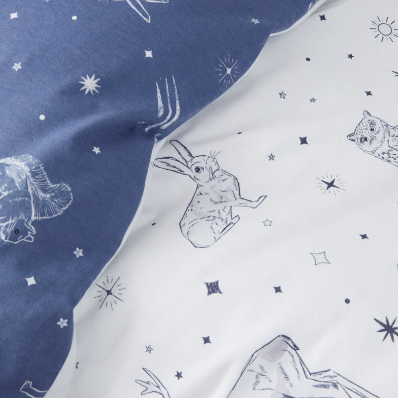 Brushed Starlight Animals Reversible Cotton Duvet Cover Set, Single Duvet Cover + 1 Standard Pillowcase