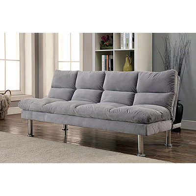 Contemporary Style Sofa Bed Microfabric Converted Into Bed Wit Extra Leg Support Chrome Base Legs