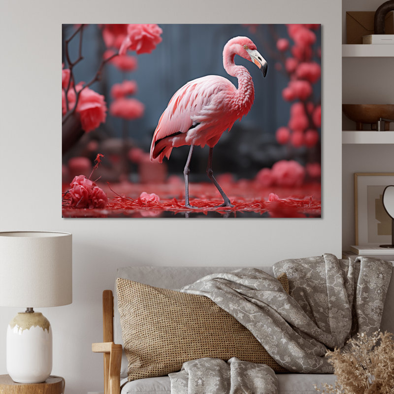 Flamant rose élégant - imprimé, H 16 po x l 32 po x P 1 po, Cadre flottant noir