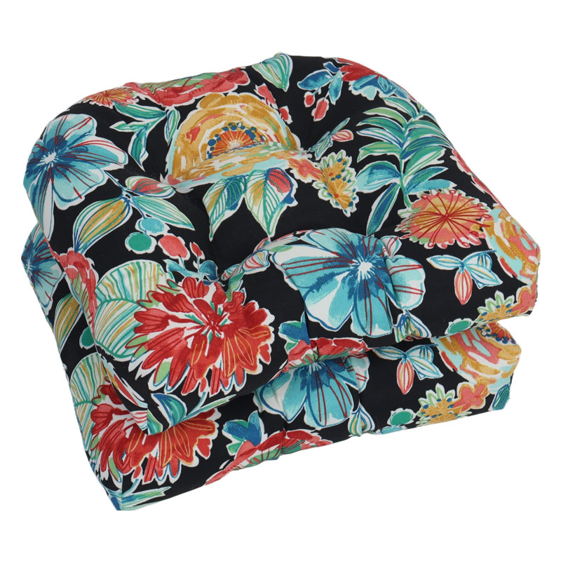 19-Inch Rounded Back Outdoor Chair Cushions (Set Of 2), Blue/Crestwood Marine Floral