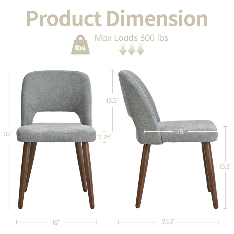 Ensemble de 4 chaises d'appoint rembourrées en chenille avec pieds en bois massif pour salle à manger, 4, Gris