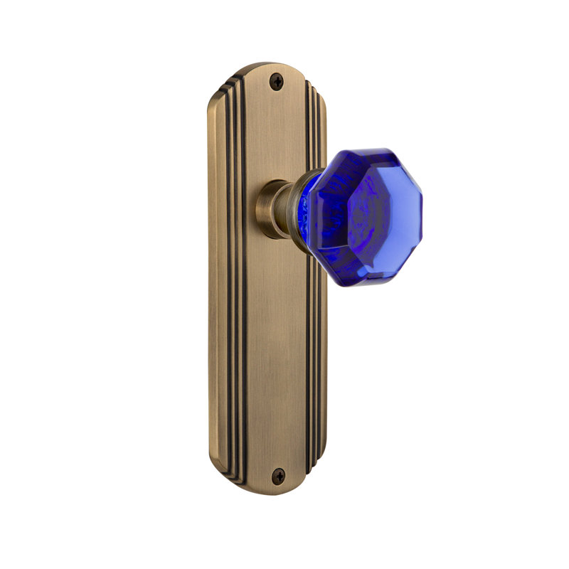 Deco Plate with Waldorf Cobalt Door Knob, Antique Brass, 2-3/8”