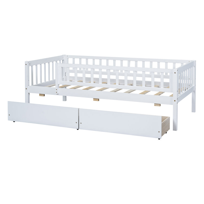 Kallel Daybed with Two Drawers and Guardrails, White, Twin