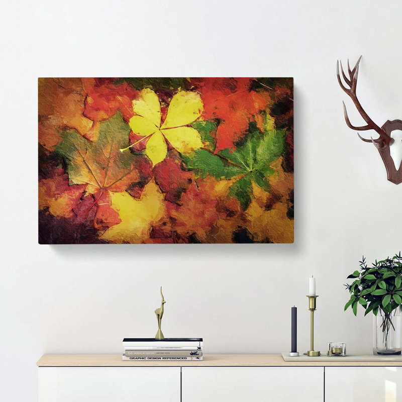 Leaves On An Autumn Forest - Wrapped Canvas Painting, 35cm H x 50cm W x 3cm D