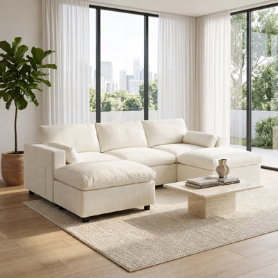 86.5'' Modern U-Shaped Cloud Sectional Sofa with Movable Ottomans & Chenille Upholstery