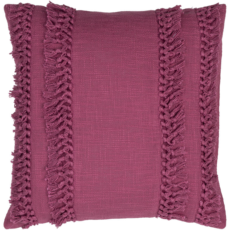 Katie Tassels Cotton Throw Pillow, 18" x 18", Mauve