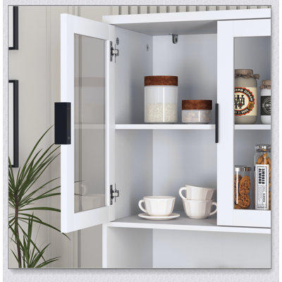 Armoire de rangement haute avec 2 portes vitrées et 2 portes, grande armoire de cuisine