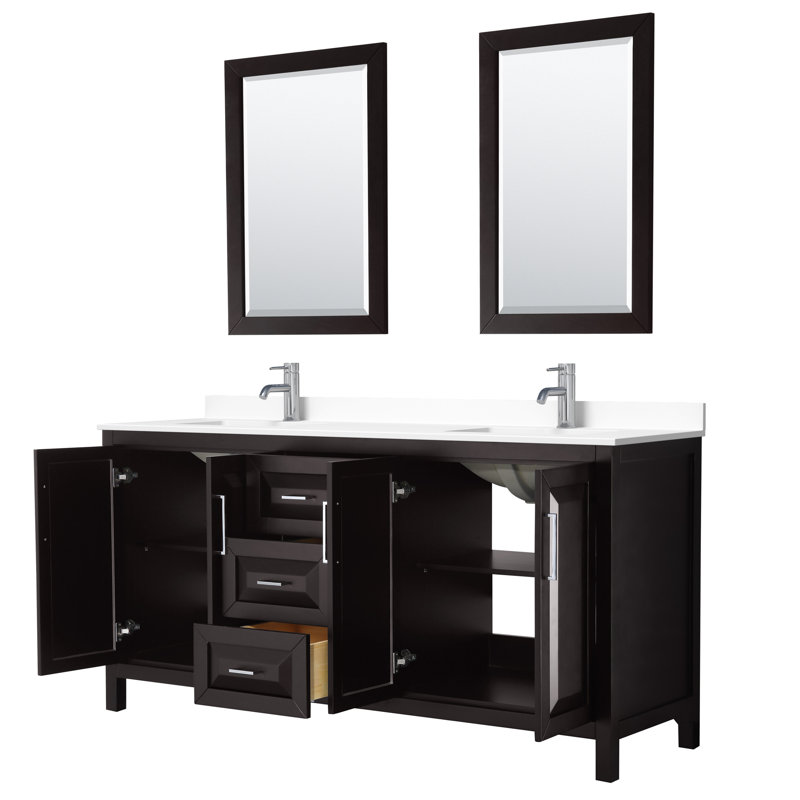 Daria 72'' W Double Vanity, Dark Espresso, Polished Chrome, White Cultured Marble