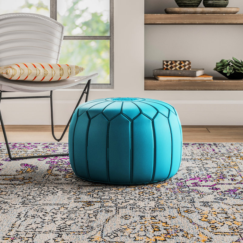 Repose-pieds en cuir marocain Cherise, Turquoise