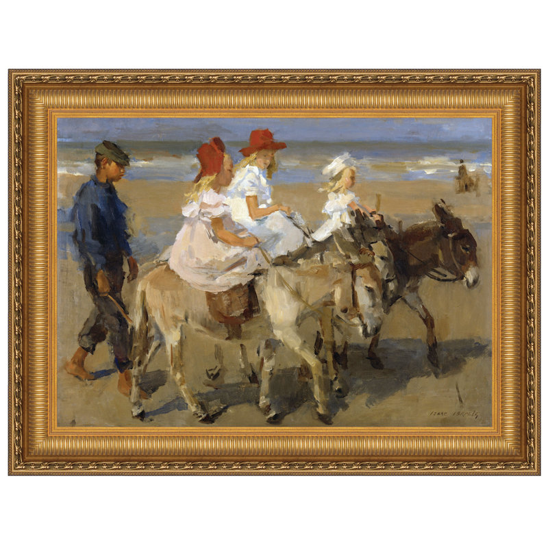 Golden Framed Canvas Painting of Donkey Rides on the Beach