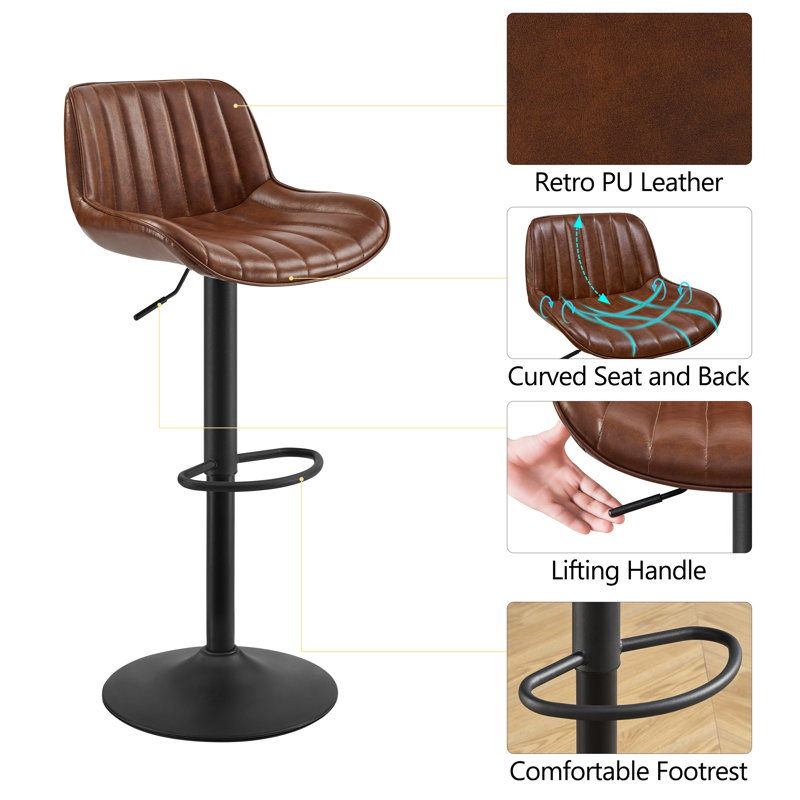 Adjustable Height Swivel Bar Stool, Cognac/Black