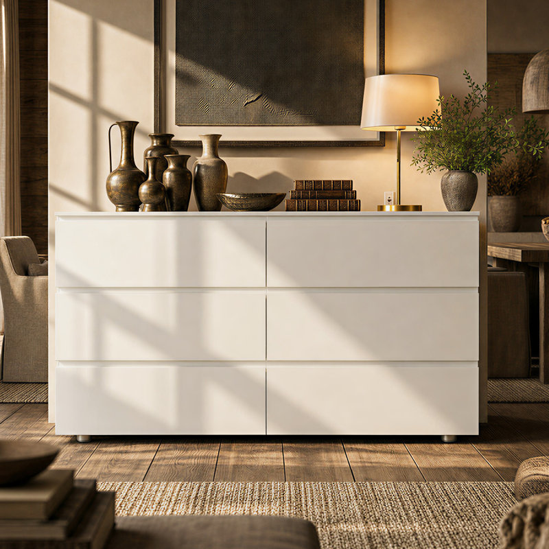 Commode 6 tiroirs avec rangement solide, Blanc
