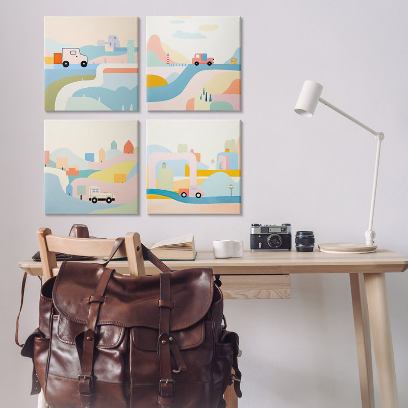 "Pastel Whimsical Landscape", ensemble de 4 toiles d'art mural par Lazar Studio