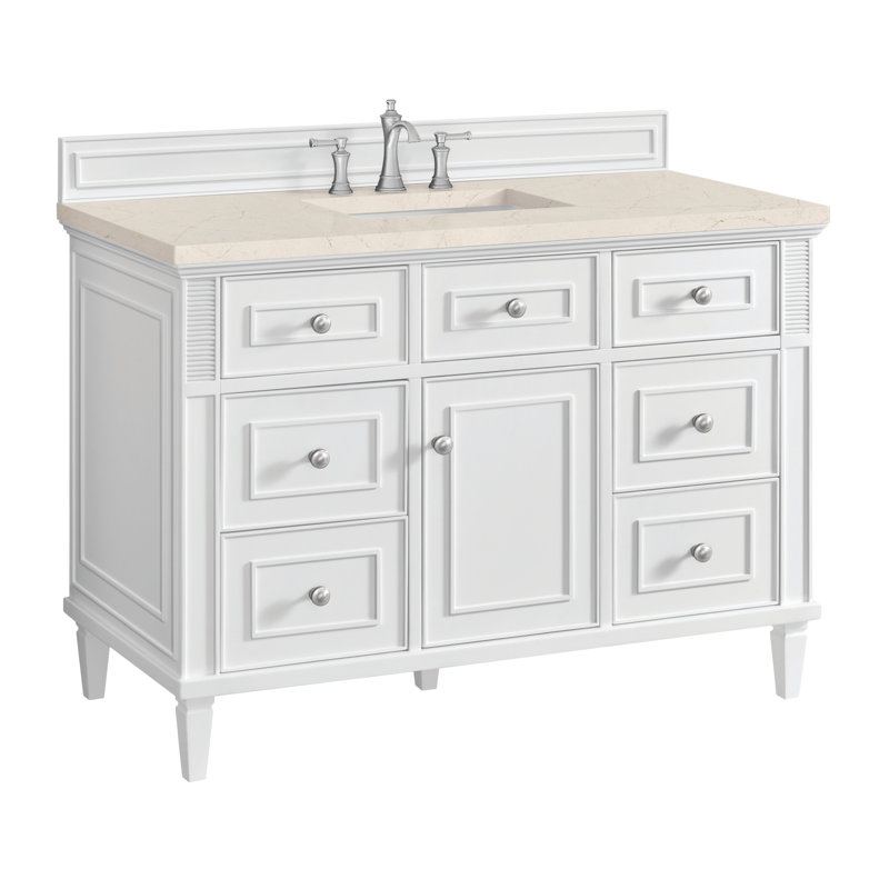 Lorelai 48'' W Single Vanity, Carrara White Marble, Bright White, 8" Widespread