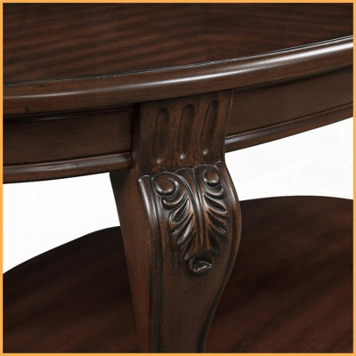 Table basse ovale de style américain de 42 po, table de salon à 2 niveaux avec pieds en bois d'hévéa Assemblage facile