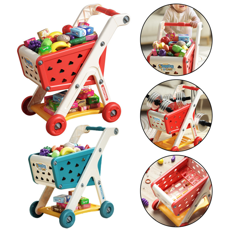 Mini chariot de jeu pour enfants avec panier de fruits et légumes, Bleu