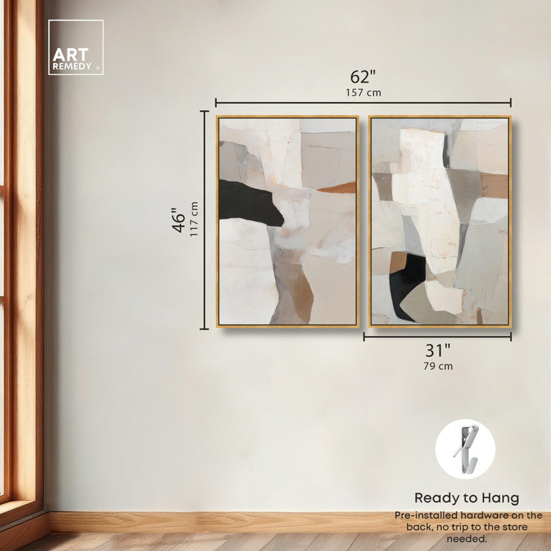 Ancient Walls Canvas Print Neutral Boho Art Set by Art Remedy, Black Frame, 10 x 15, H 46 po x l 31 po, Gold Frame