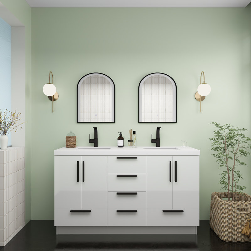 Carla 59.4 Inches Freestanding Bathroom Vanity With Double Sink, Gloss White