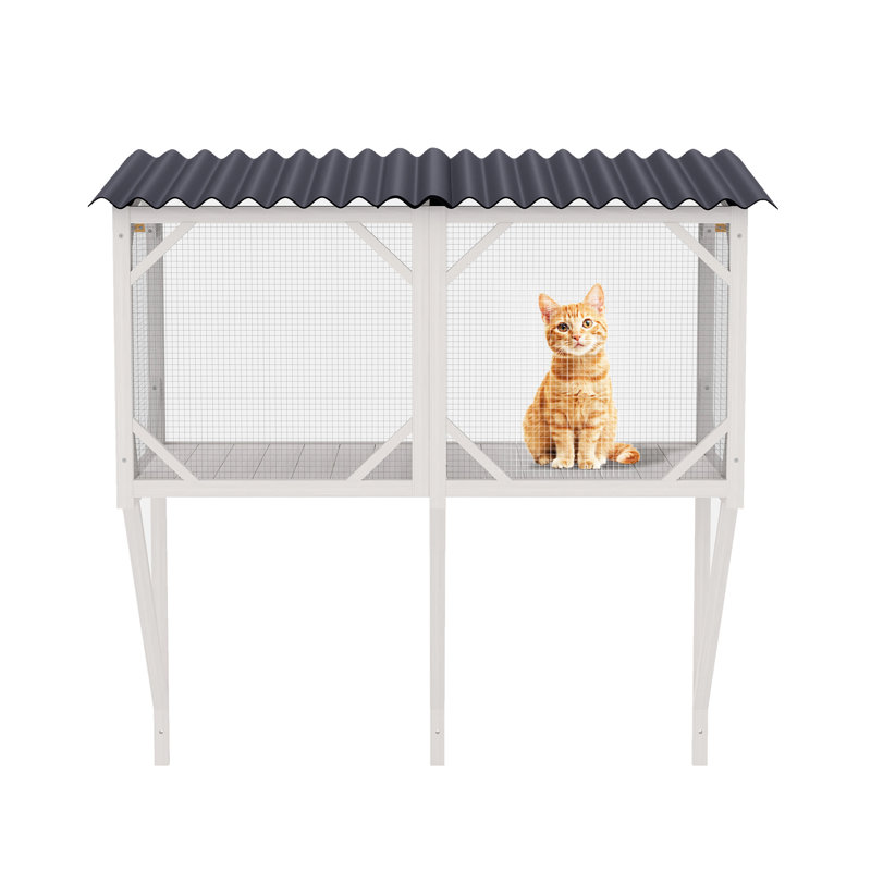 Fenêtre pour chat, enceinte de 43,3 po, grands chats d'intérieur, facile à assembler, style décontracté, cage toutes saisons, balcon spacieux, vue extérieure à 360 °