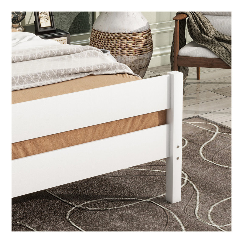 Lit simple avec tête et pied de lit, lit en bois d'hévéa, blanc