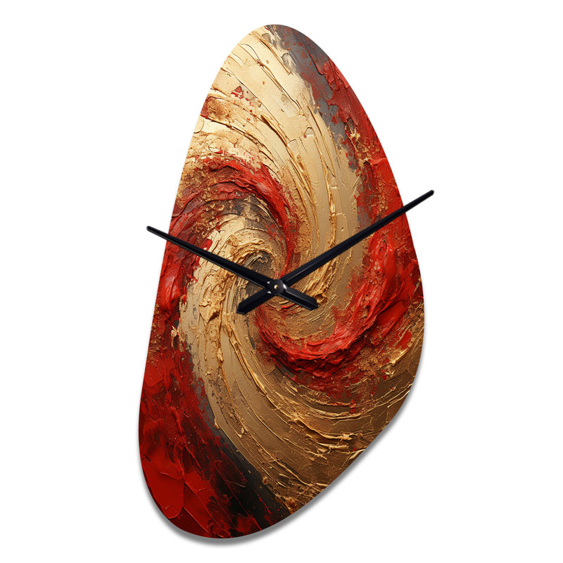 Red Gold Fusion Spiral - horloge murale asymétrique en métal avec spirale abstraite, Moyenne