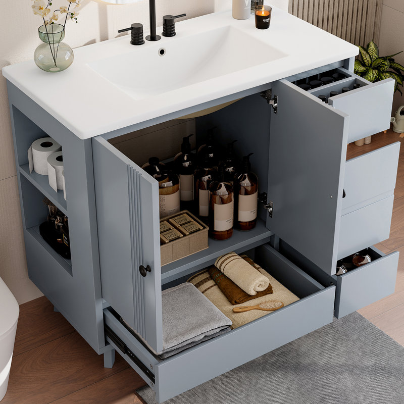 Meuble-lavabo 36 po avec lavabo en céramique, Gris