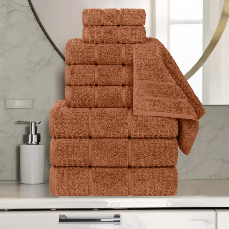 Ensemble de serviettes en coton gaufré Hisela Zero Twist, Rouille, Ensemble de serviettes 9 pièces