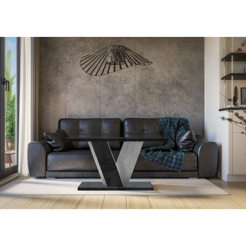 Pedestal Coffee Table with Storage, Black/Grey