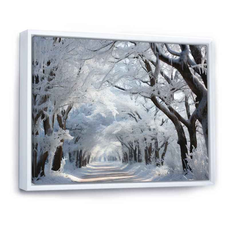 Winter Frosty Forest I, reproduction d'art sur toile, Cadre flottant blanc, 16" H x 32" W