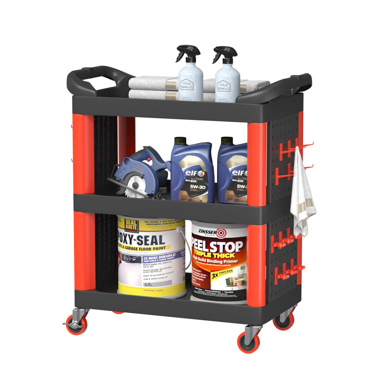 3 Tier Rolling Utility Cart, Black/Red