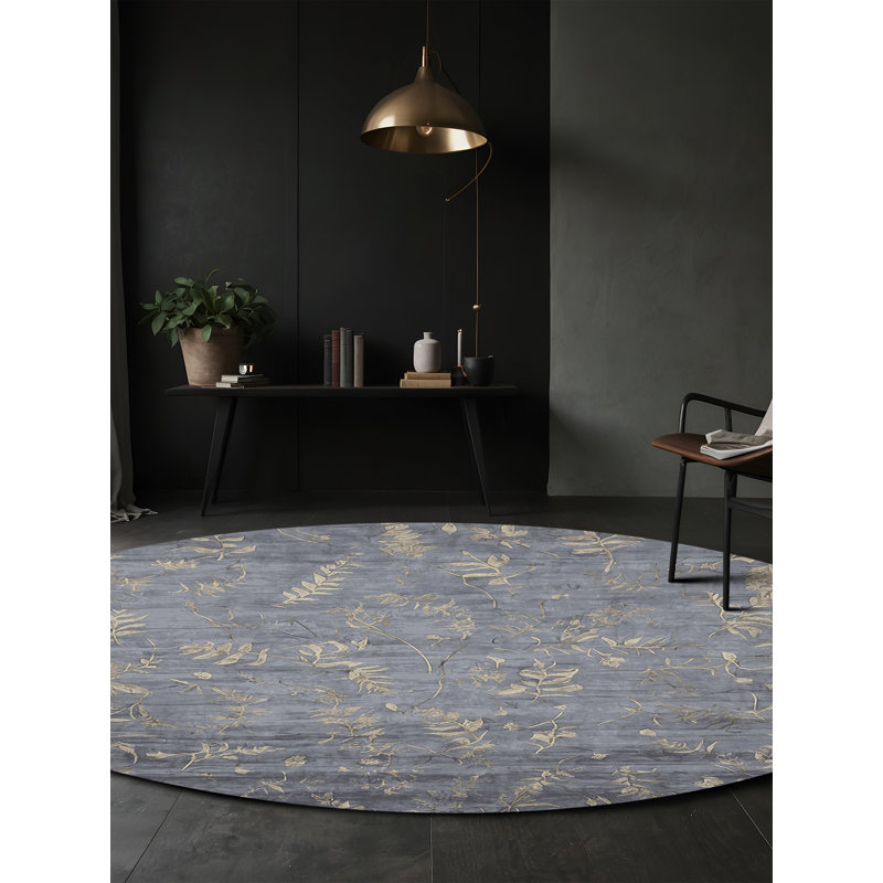 Machine Washable Gray Area Rug, Round 3'