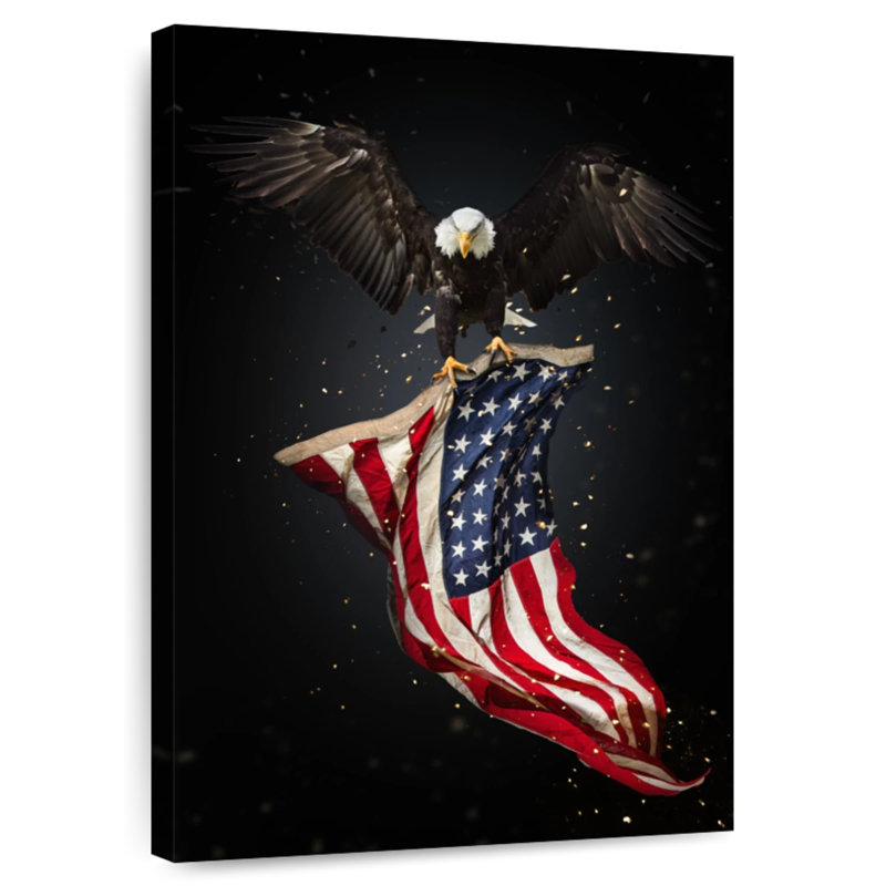 Borges Eagle Flying With American Flag, 51" H x 34" W