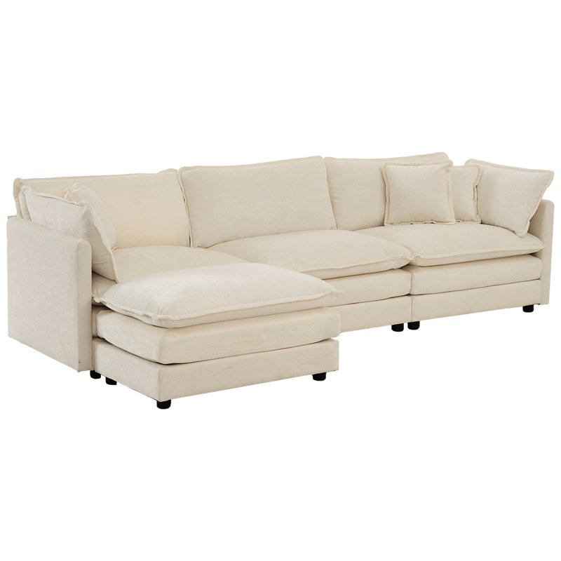 Canapé modulaire en L beige avec revêtement réversible en éponge haute et pour plus de confort