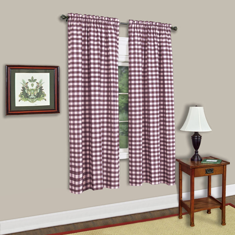 Ensemble de rideaux 63 "Souri Gingham (ensemble de 2) - Bourgogne, L 42 po x L 63 po, Bourgogne