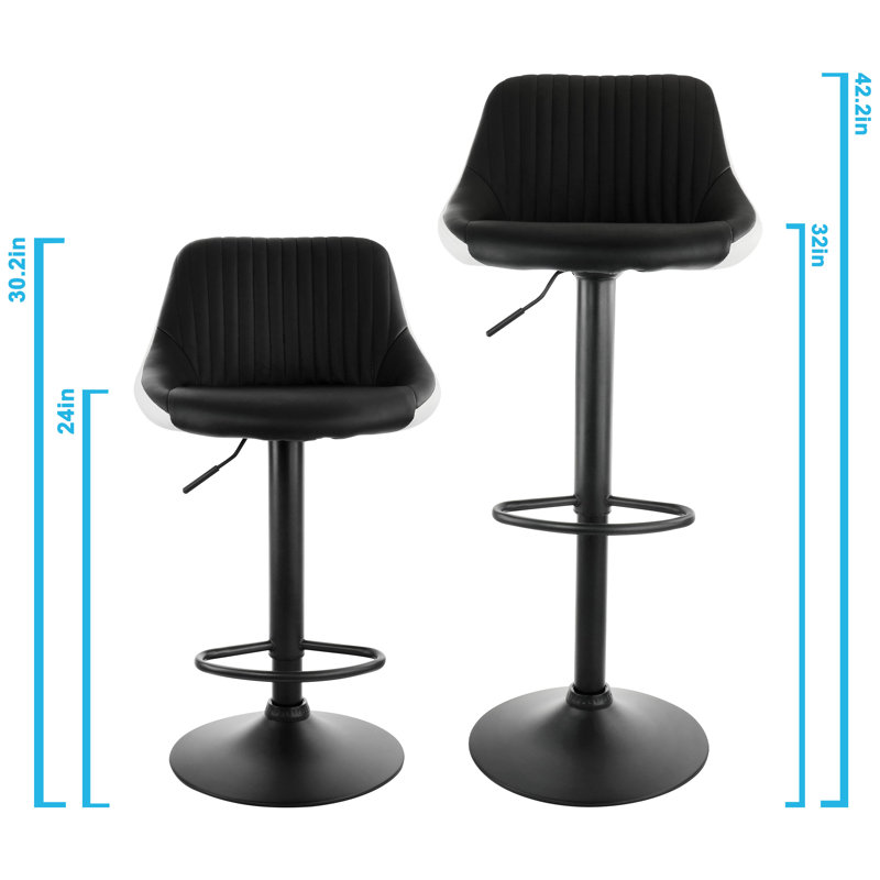 Tabouret de bar réglable en similicuir 2 pièces Corrigan Studio® noir et blanc avec base noire