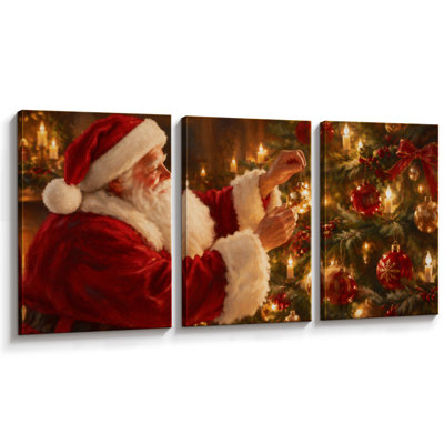 Père Noël, décoration de sapin de Noël, images de salon, estampe numérique sur toile encadrée, 3 pièces - 16 po x 24 po x 3 pièces, 24 po x 36 po x 3 pièces