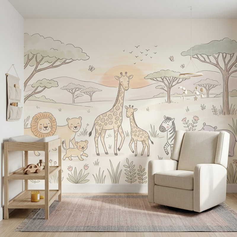 Décoration murale amovible Safari, Non tissé, 120 po x 96 po