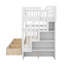 Lit superposé simple au-dessus de simple avec trois tiroirs, lit superposé en escalier en bois massif avec rangement et garde-corps-867337631