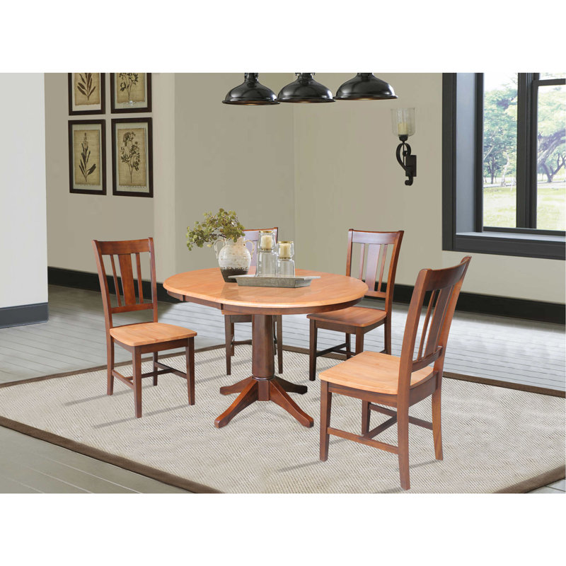 Ensemble de salle à manger en bois massif Aurich, 5 pièces : 1 table, 4 chaises, Hickory / charbon délavé