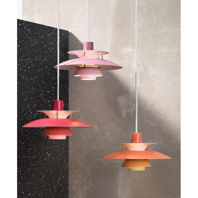 PH 5 1 - Light Pendant, Hues of Orange, 6.4" H x 11.8" W x 11.8" D