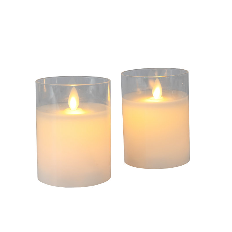 Bougies en verre DEL à piles avec flamme vacillante et télécommande, multifonction - 2 pièces