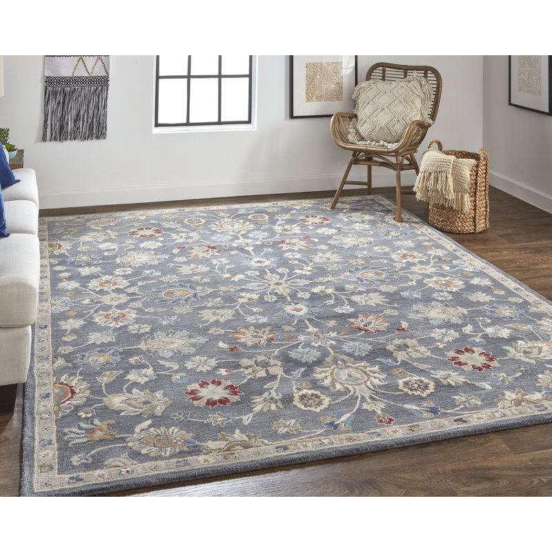 Azalea Vintage Oriental Gray/Ivory/Red Area Rug, Rectangle 10' x 14'