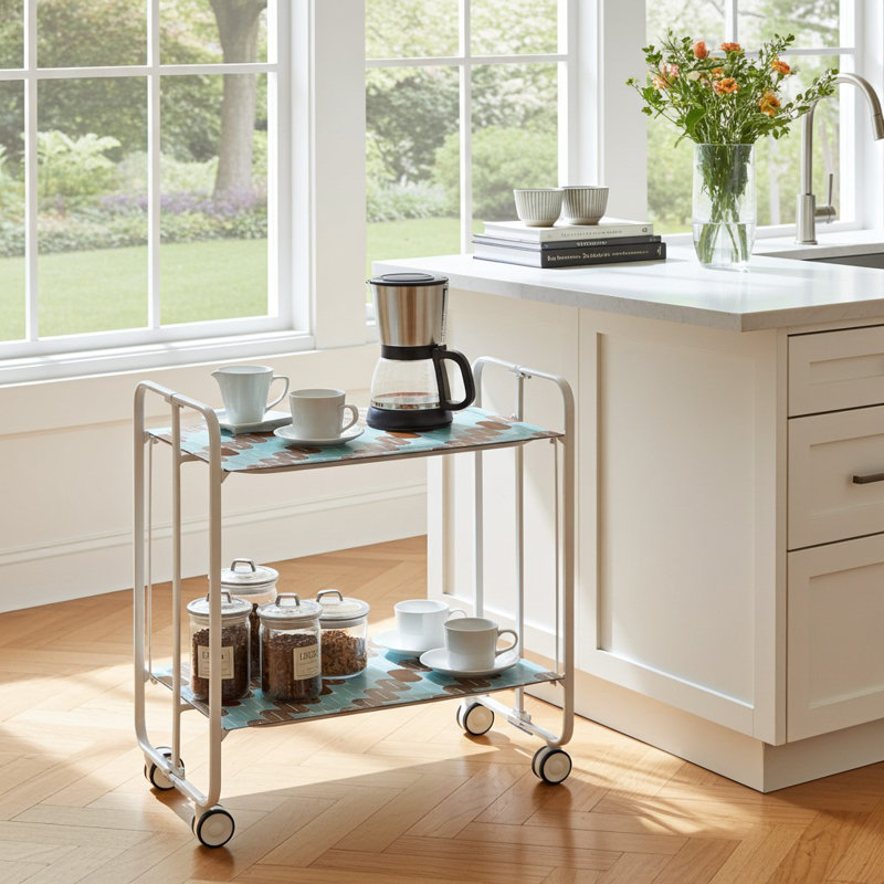 Yates Serving Cart, Teal, White