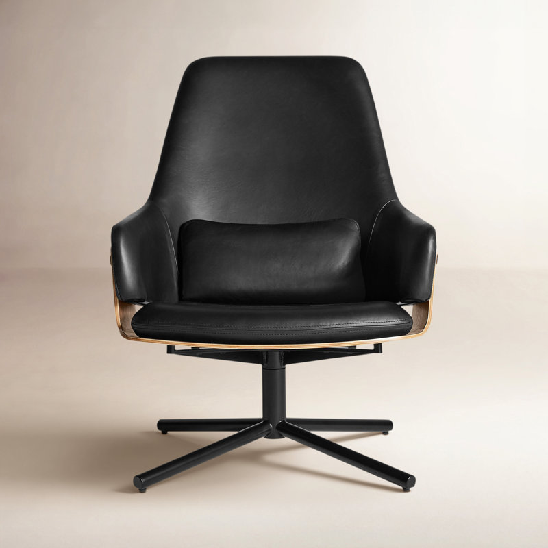 Lock Swivel Lounge Chair, Onyx Leather, Black