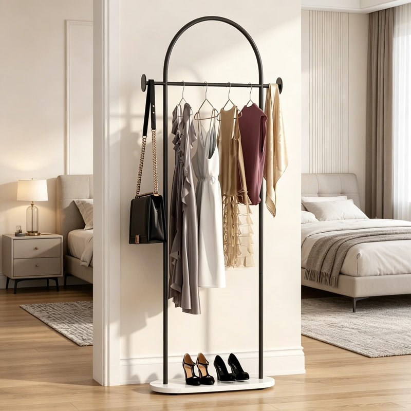 Portemanteau noir robuste avec tablette, portemanteau autoportant moderne avec crochets, porte-vêtements en métal pour vestibule, chambre à coucher, bureau, 23,6 po de longueur