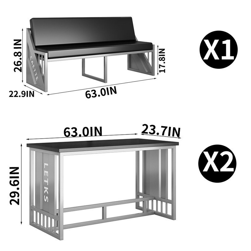 Kasperi 6 - Person Solid Wood Top Trestle Base Dining Set, Black/Gray